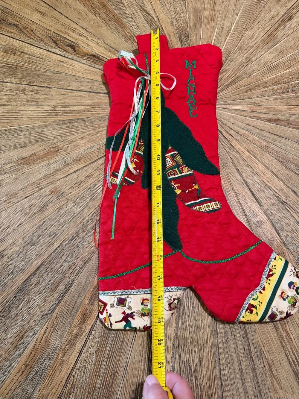 Christmas Stocking Michael Handmade Cowboy Boot Chili Pepper Quilted appliqué